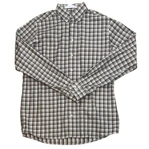 Eton Dress Shirt L 16 Grey Brown Check Contemporary Fit Long Sleeve Mens